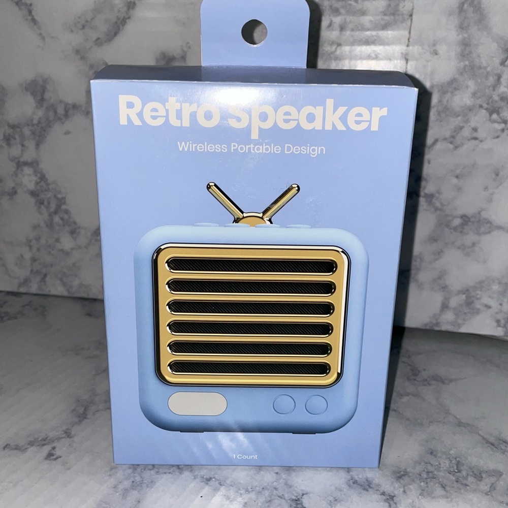 Retro Speaker Wireless Portable - Sky Blue and Gold